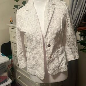 white cotton eyelet blazer